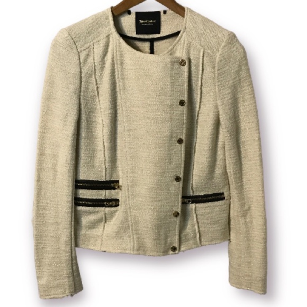 JUICY COUTURE CREAM KNITTED BLAZER ZIP UP AND BUTTON JACKET